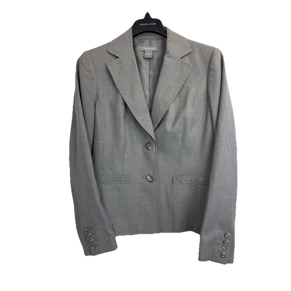 Ann Taylor Two Button Blazer Women's Size 8 Grey Wool Blend Jacket Notch Lapel